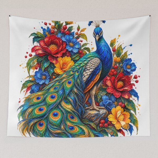 Item preview, Majestic Blue Peacock | Vibrant Impasto Floral Art designed and sold by Zosera.
