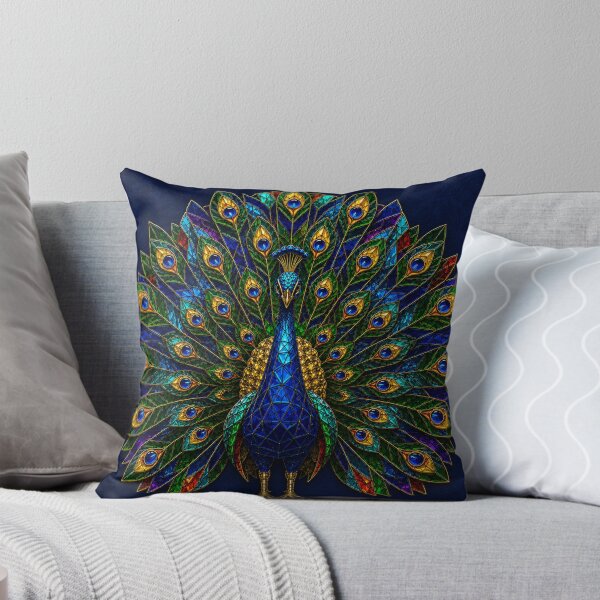Item preview, Stained Glass Peacock on Deep Navy Blue designed and sold by PrintGo26.