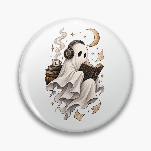 Item preview, Cozy Ghost Reading with Headphones and Coffee | Gothic Book Lover Ghost designed and sold by BlackBoneArt.