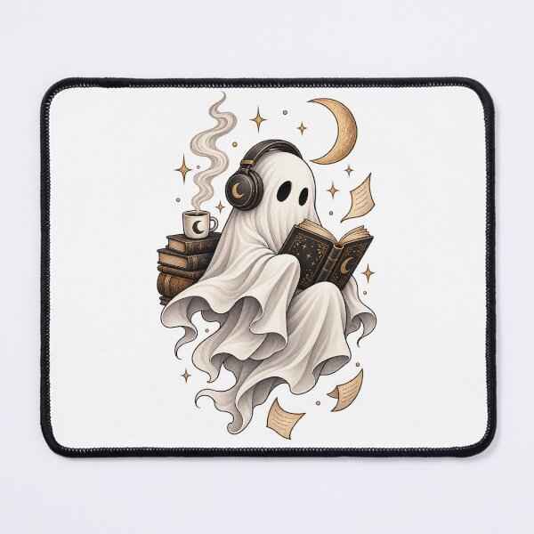 Item preview, Cozy Ghost Reading with Headphones and Coffee | Gothic Book Lover Ghost designed and sold by BlackBoneArt.