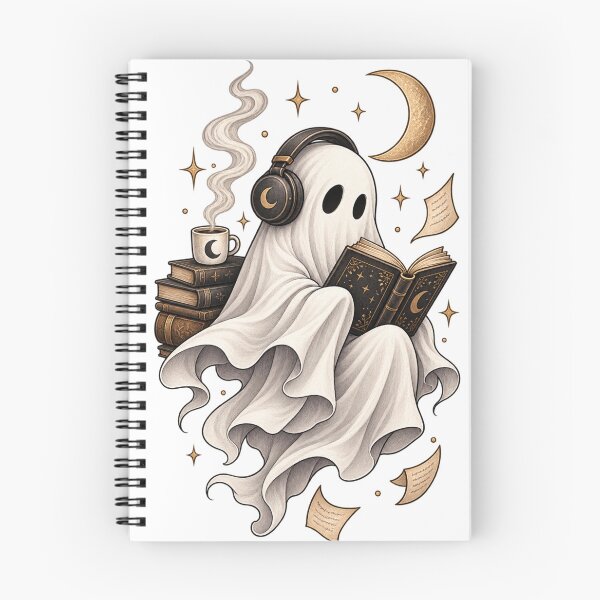 Item preview, Cozy Ghost Reading with Headphones and Coffee | Gothic Book Lover Ghost designed and sold by BlackBoneArt.