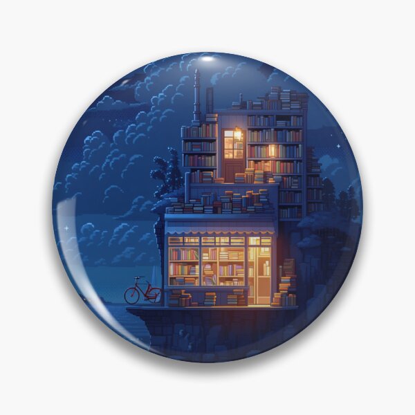 Item preview, Moonlit Seaside Bookshop Pixel Art designed and sold by NijiWorld.