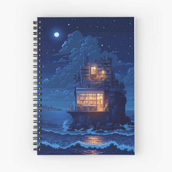 Item preview, Moonlit Seaside Bookshop Pixel Art designed and sold by NijiWorld.