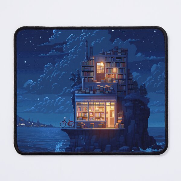 Item preview, Moonlit Seaside Bookshop Pixel Art designed and sold by NijiWorld.
