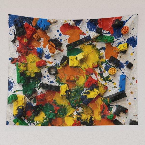 Artikelvorschau, Abstrakte Mixed-Media-Kunst im Stil von Spielzeugbausteinchaos entworfen und verkauft von THE SPLATTERED HAUS BY SAGE BANKS.