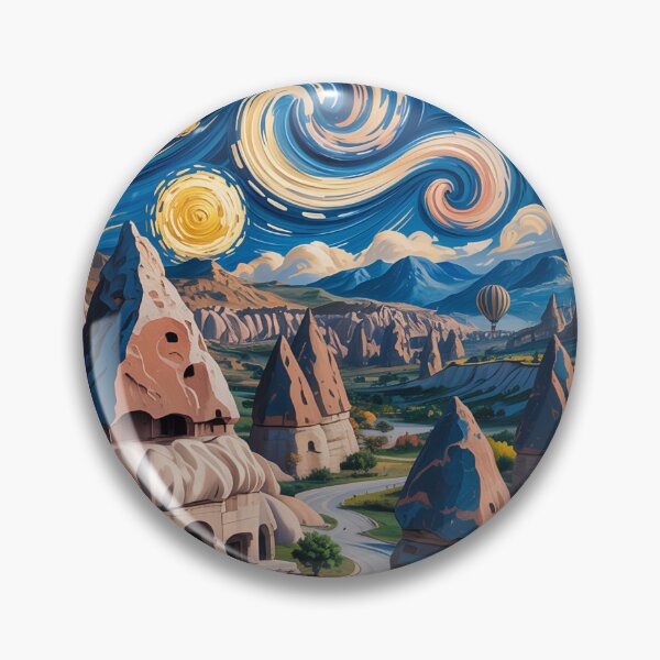 Item preview, Starry Night Cappadocia Fairy Chimneys T-Shirt | Van Gogh Inspired Turkey Hot Air Balloon Art v1 designed and sold by DBWStudios.