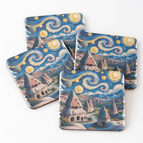 Item preview, Starry Night Cappadocia Fairy Chimneys T-Shirt | Van Gogh Inspired Turkey Hot Air Balloon Art v1 designed and sold by DBWStudios.
