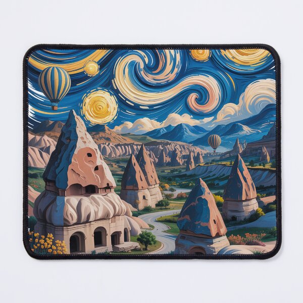 Item preview, Starry Night Cappadocia Fairy Chimneys T-Shirt | Van Gogh Inspired Turkey Hot Air Balloon Art v1 designed and sold by DBWStudios.