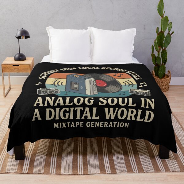 Item preview, Analog Soul In A Digital World - Retro Cassette & Vinyl Record Music Quote designed and sold by MiaStyleStudio.