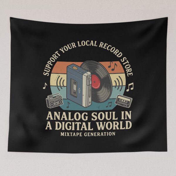 Item preview, Analog Soul In A Digital World - Retro Cassette & Vinyl Record Music Quote designed and sold by MiaStyleStudio.