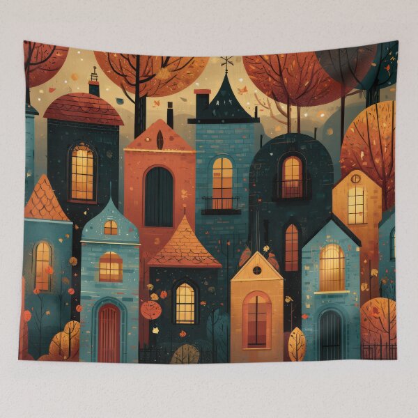 Item preview, Windows of Autumn – Cozy Storybook Village designed and sold by NeoNebulaArt.