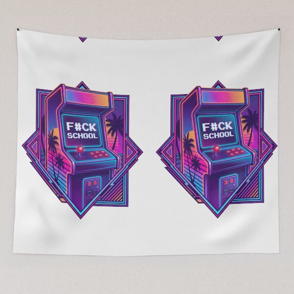 Item preview, Retro Arcade Cabinet - F#CK SCHOOL Synthwave designed and sold by questark.