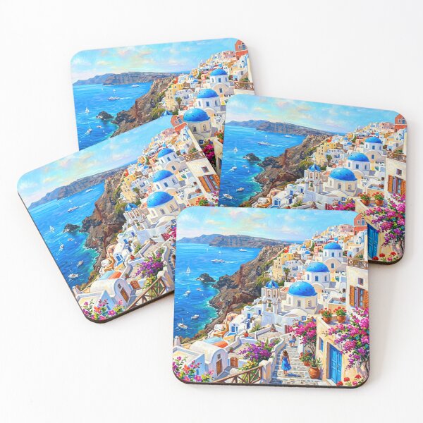 Item preview, Santorini Greece Mediterranean Coastal Village Painting designed and sold by adlkh.