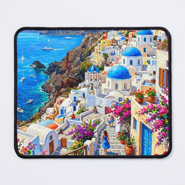 Item preview, Santorini Greece Mediterranean Coastal Village Painting designed and sold by adlkh.