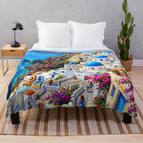 Item preview, Santorini Greece Mediterranean Coastal Village Painting designed and sold by adlkh.