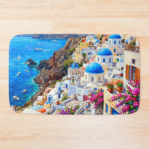 Item preview, Santorini Greece Mediterranean Coastal Village Painting designed and sold by adlkh.
