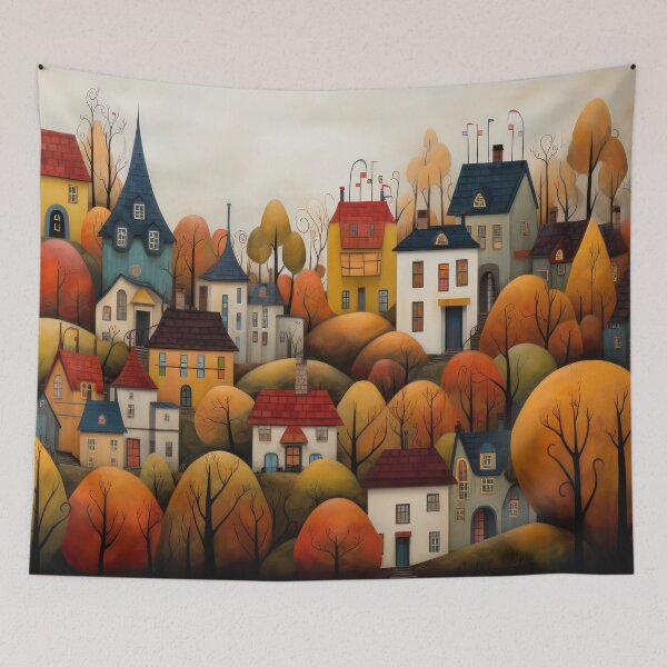 Item preview, The Village in the Autumn Woods designed and sold by NeoNebulaArt.