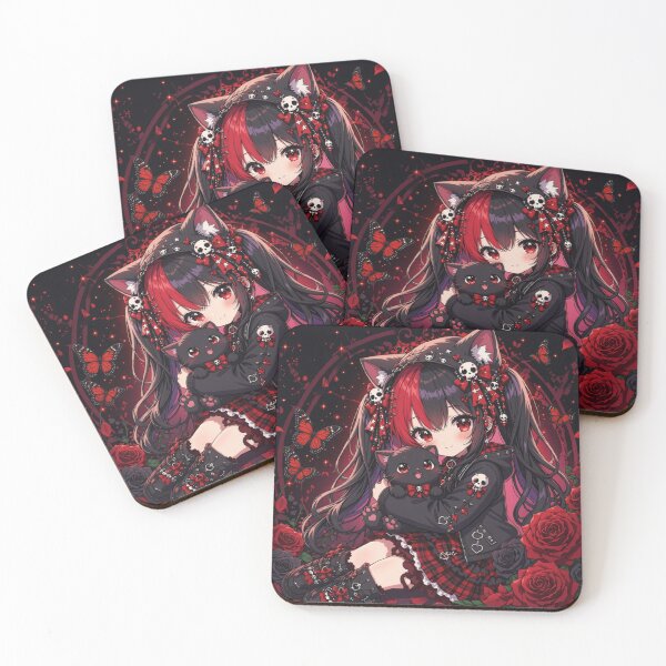 Item preview, Gothic Neko Girl & Black Cat – Red Rose Anime designed and sold by Revyra Design .