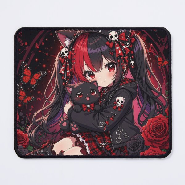 Item preview, Gothic Neko Girl & Black Cat – Red Rose Anime designed and sold by Revyra Design .
