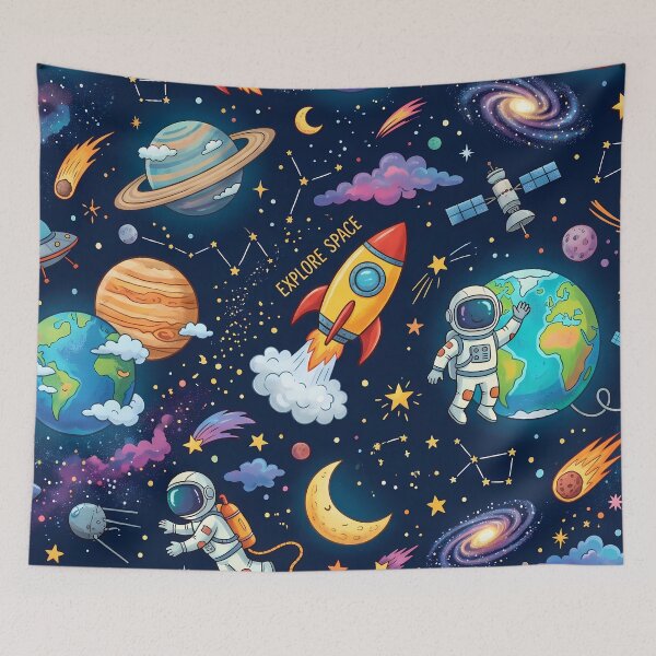 Item preview, Chile Cute Space Astronaut Rocket Galaxy Planet Pattern designed and sold by ART ATTACK ZONE.