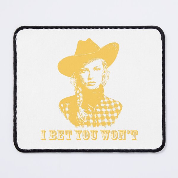 Item preview, “I Bet You Won’t” Cowgirl Badass Vintage Etching Illustration Style in Golden Yellow designed and sold by ✨nightvrld.