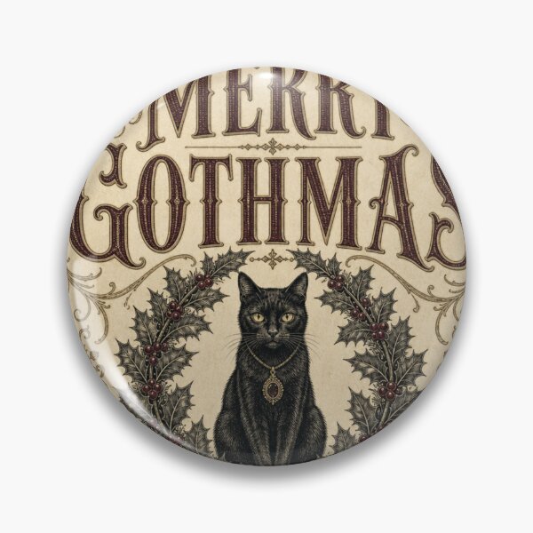 Item preview, Merry Gothmas Victorian Black Cat in Holly Wreath designed and sold by BoosterShop.