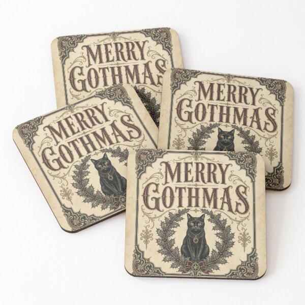 Item preview, Merry Gothmas Victorian Black Cat in Holly Wreath designed and sold by BoosterShop.