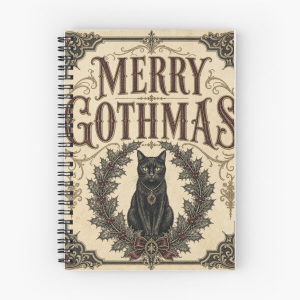 Item preview, Merry Gothmas Victorian Black Cat in Holly Wreath designed and sold by BoosterShop.
