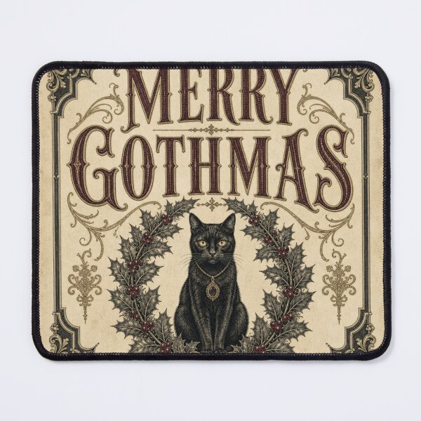 Item preview, Merry Gothmas Victorian Black Cat in Holly Wreath designed and sold by BoosterShop.