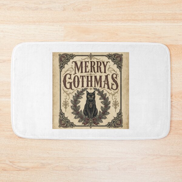 Item preview, Merry Gothmas Victorian Black Cat in Holly Wreath designed and sold by BoosterShop.