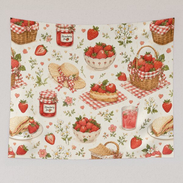 Item preview, Strawberry Picnic Seamless Pattern – Cottagecore Summer Fruit & Picnic Aesthetic designed and sold by RJACreative.
