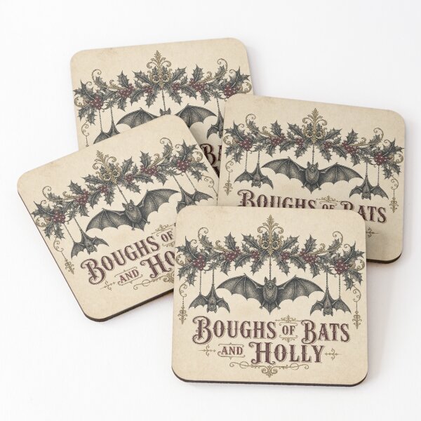 Item preview, Boughs of Bats and Holly Gothic Bat Christmas Design designed and sold by BoosterShop.