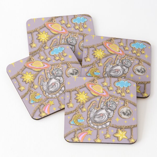 Item preview, Cosmic Grey Cat Celestial Charms – Magical Space Cat with Stars, Moon & Planets designed and sold by Taçiana  Estrela.