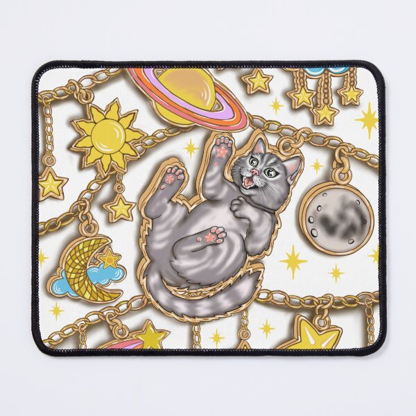 Item preview, Cosmic Grey Cat Celestial Charms – Magical Space Cat with Stars, Moon & Planets designed and sold by Taçiana  Estrela.