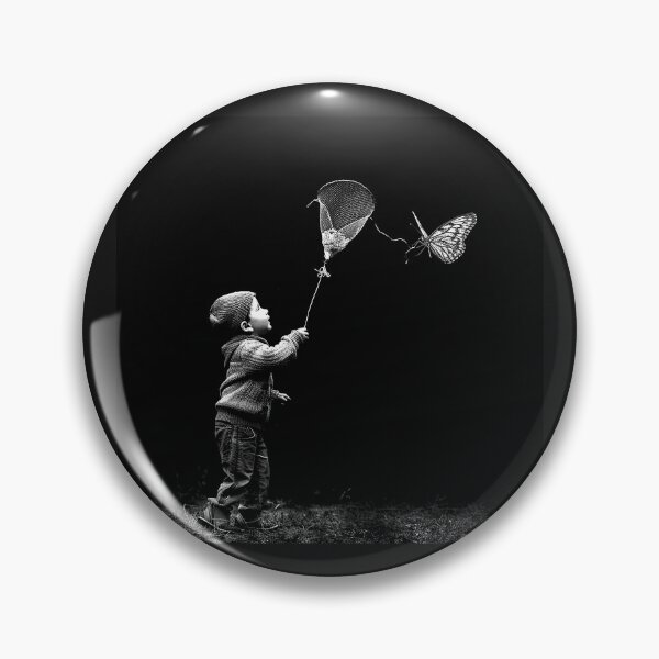Item preview, Child Catching Butterflies with Net Monochrome Childhood Nature Art designed and sold by inkoutninja.