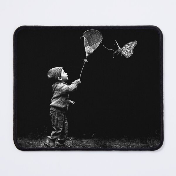 Item preview, Child Catching Butterflies with Net Monochrome Childhood Nature Art designed and sold by inkoutninja.