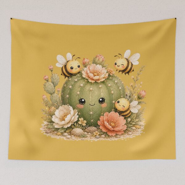 Item preview, Kawaii Bee & Cactus Friends Illustration – Desert Garden Design Art designed and sold by MagicMakerPh.