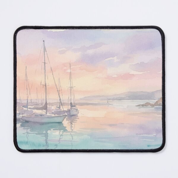 Item preview, Sailboats at Golden Hour – Watercolor Harbor Wall Art designed and sold by FawnFeatherCo.