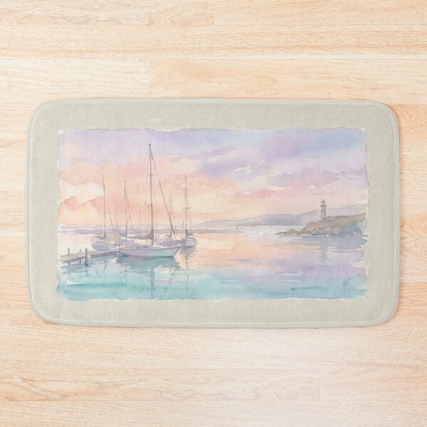 Item preview, Sailboats at Golden Hour – Watercolor Harbor Wall Art designed and sold by FawnFeatherCo.