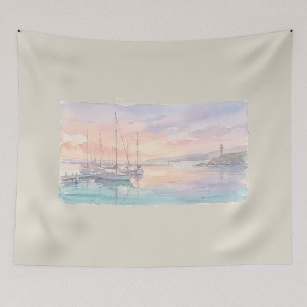 Item preview, Sailboats at Golden Hour – Watercolor Harbor Wall Art designed and sold by FawnFeatherCo.