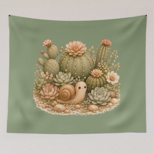 Item preview, Kawaii Snail Cactus Garden Illustration – Cute Desert Explorer Design Art designed and sold by MagicMakerPh.