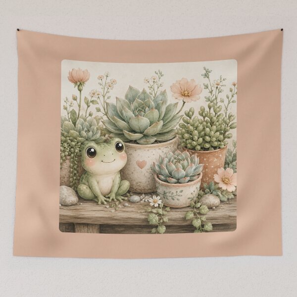 Item preview, Kawaii Frog & Succulent Friends Illustration – Cute Garden Design Art designed and sold by MagicMakerPh.