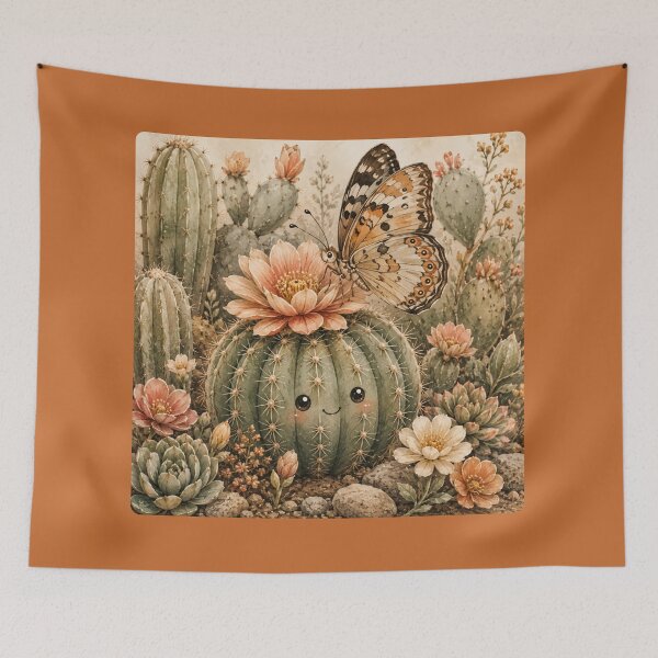 Item preview, Kawaii Butterfly & Cactus Garden Illustration – Blooming Design Art designed and sold by MagicMakerPh.