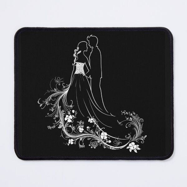 Item preview, Elegant Wedding Couple Silhouette with Floral Swirls Monochrome Romance Art designed and sold by inkoutninja.