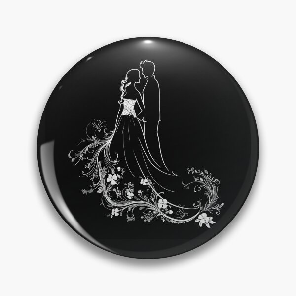 Item preview, Elegant Wedding Couple Silhouette with Floral Swirls Monochrome Romance Art designed and sold by inkoutninja.