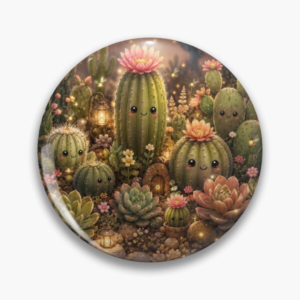 Item preview, Magical Kawaii Cactus Garden Illustration – Firefly Desert Design Art designed and sold by MagicMakerPh.