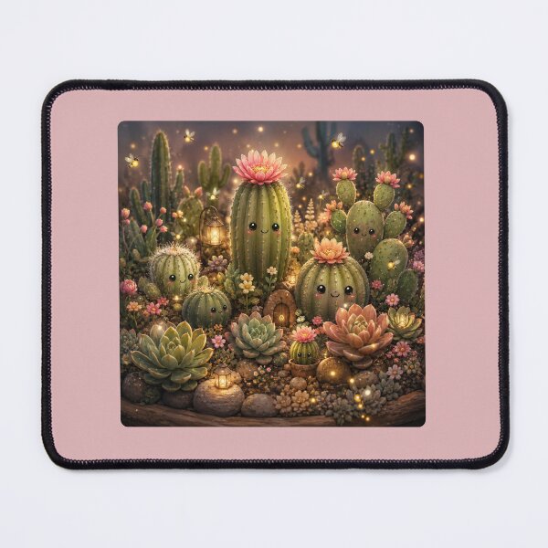 Item preview, Magical Kawaii Cactus Garden Illustration – Firefly Desert Design Art designed and sold by MagicMakerPh.