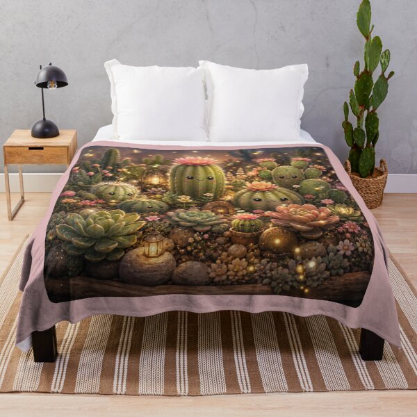Item preview, Magical Kawaii Cactus Garden Illustration – Firefly Desert Design Art designed and sold by MagicMakerPh.