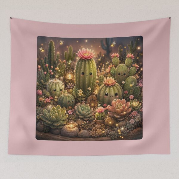 Item preview, Magical Kawaii Cactus Garden Illustration – Firefly Desert Design Art designed and sold by MagicMakerPh.