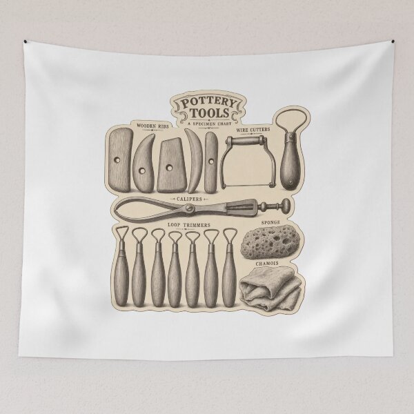 Item preview, Potter's Tool Chart | Vintage Pottery Tools Ceramicist Dark Academia Print designed and sold by StickyGuys.